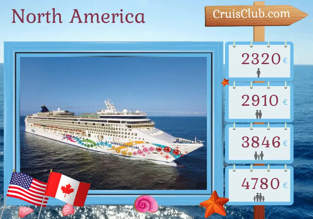 Cruise in the North America from Philadelphia to Quebec aboard Norwegian Pearl ship with visits to USA and Canada for 12 days