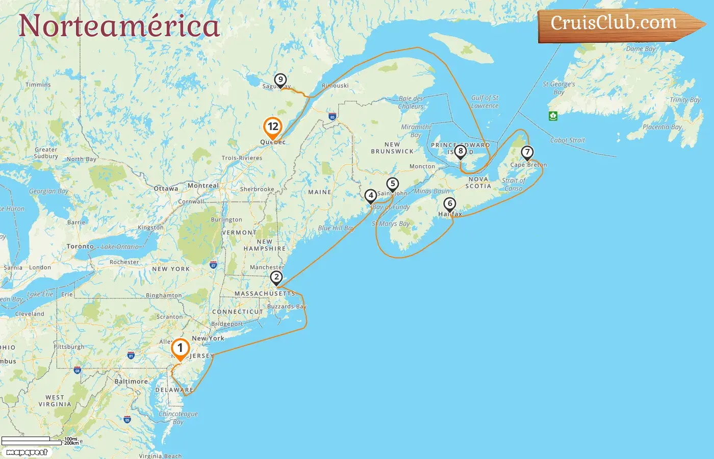 Crucero en América del Norte de Filadelfia a Quebec a bordo del barco Norwegian Pearl con visitas a EE. UU. y Canadá durante 12 días