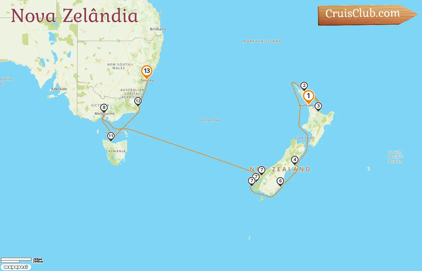 Cruzeiro da Nova Zelândia de Auckland para Sydney a bordo do navio Norwegian Spirit com visitas à Nova Zelândia e Austrália por 13 dias