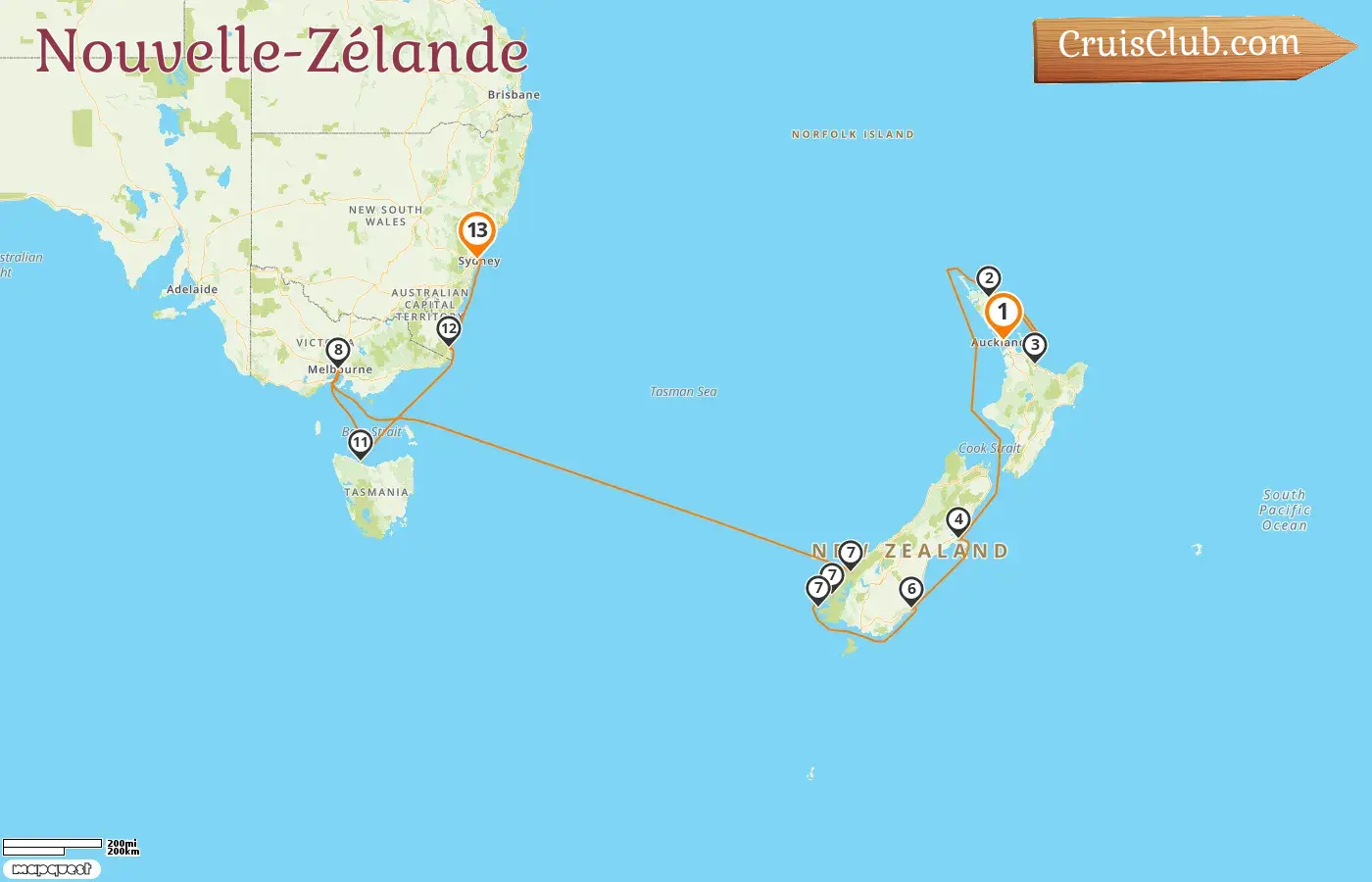Croisière en Nouvelle-Zélande de Auckland à Sydney à bord du navire Norwegian Spirit avec des visites en Nouvelle-Zélande et en Australie pendant 13 jours