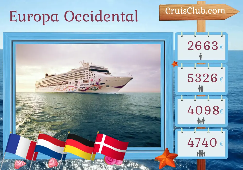 Crucero por Europa Occidental desde Southampton a Copenhague a bordo del barco Norwegian Star con escalas en Francia, Países Bajos, Alemania y Dinamarca por 8 días