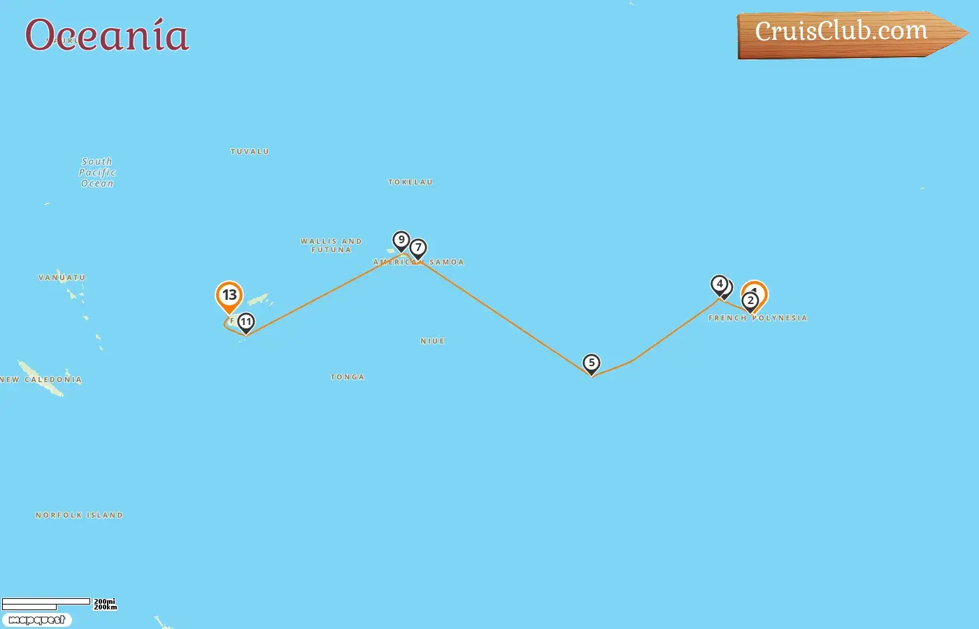 Crucero por el sur del Pacífico de Papeete a Lautoka a bordo del barco Norwegian Spirit con visitas a la Polinesia Francesa, Islas Cook, Samoa y Fiji durante 13 días