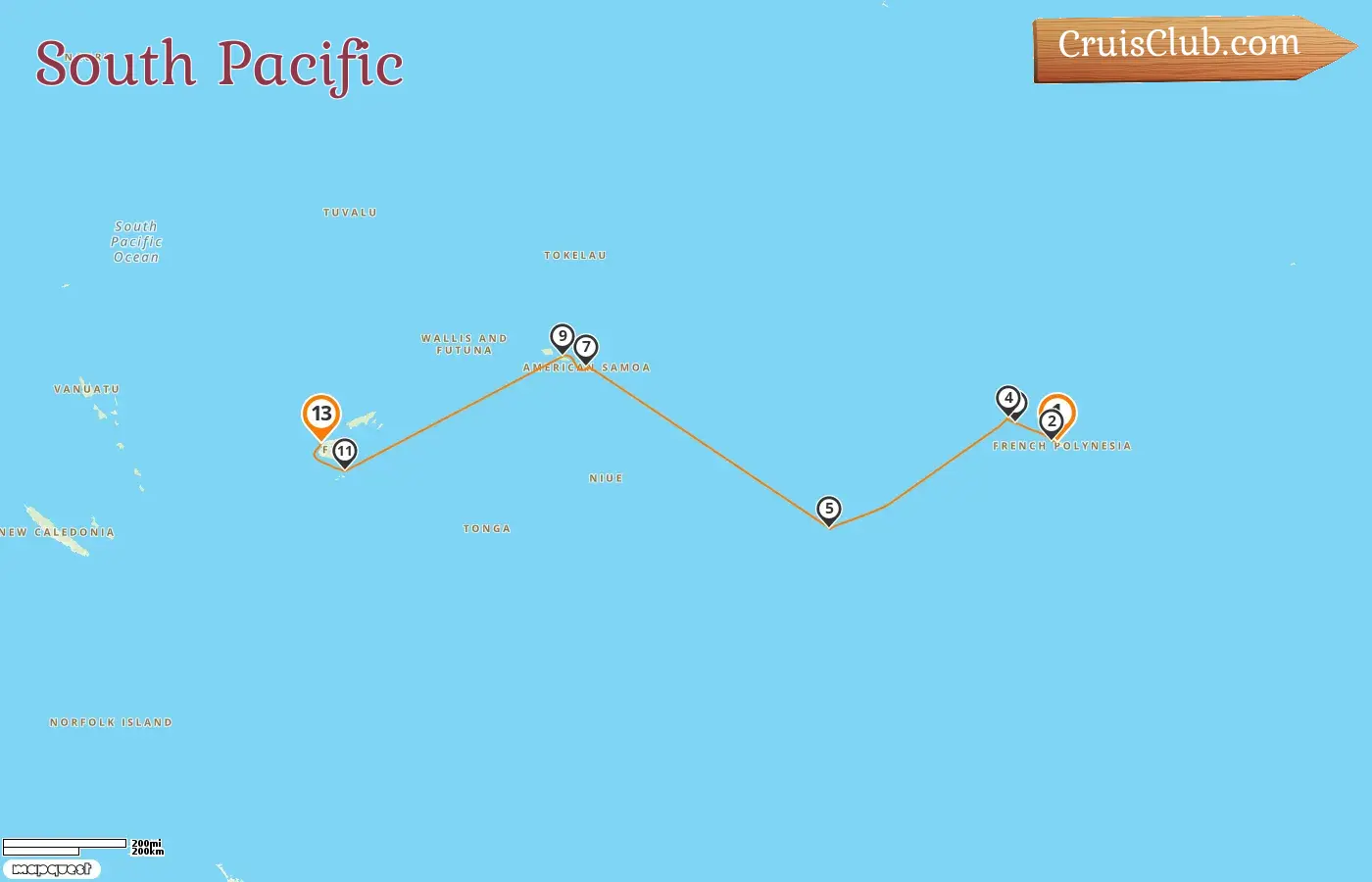 Cruise in the South Pacific from Papeete to Lautoka aboard Norwegian Spirit ship with visits to French Polynesia, Cook Islands, Samoa, and Fiji for 13 days