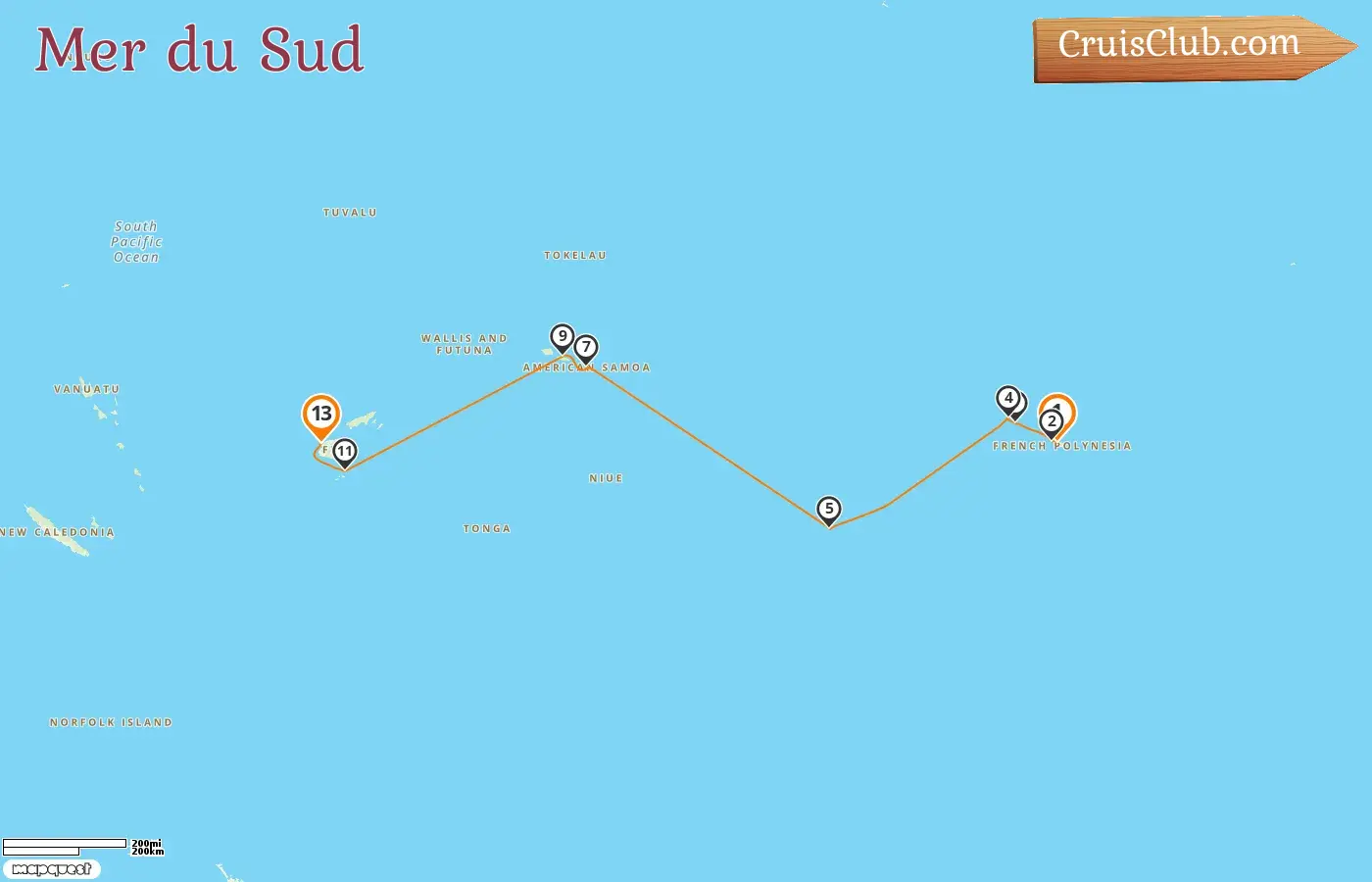 Croisière dans le Pacifique Sud de Papeete à Lautoka à bord du Norwegian Spirit avec des escales en Polynésie française, aux îles Cook, à Samoa et aux Fidji pendant 13 jours