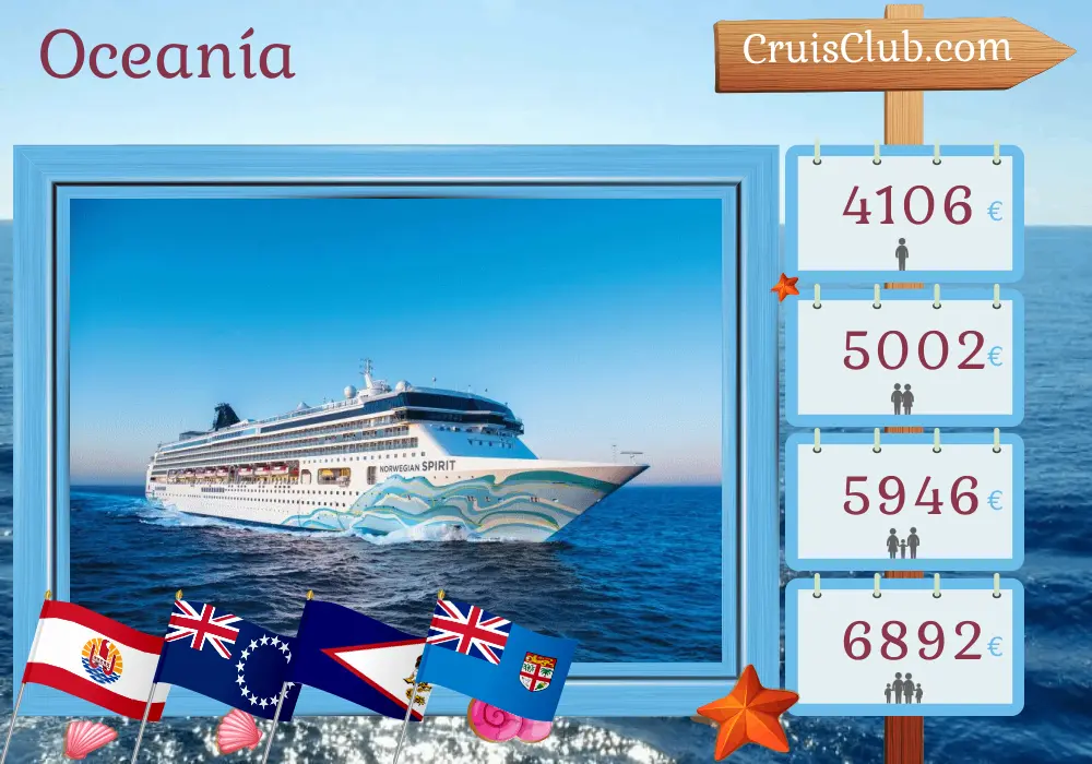Crucero por el sur del Pacífico de Papeete a Lautoka a bordo del barco Norwegian Spirit con visitas a la Polinesia Francesa, Islas Cook, Samoa y Fiji durante 13 días