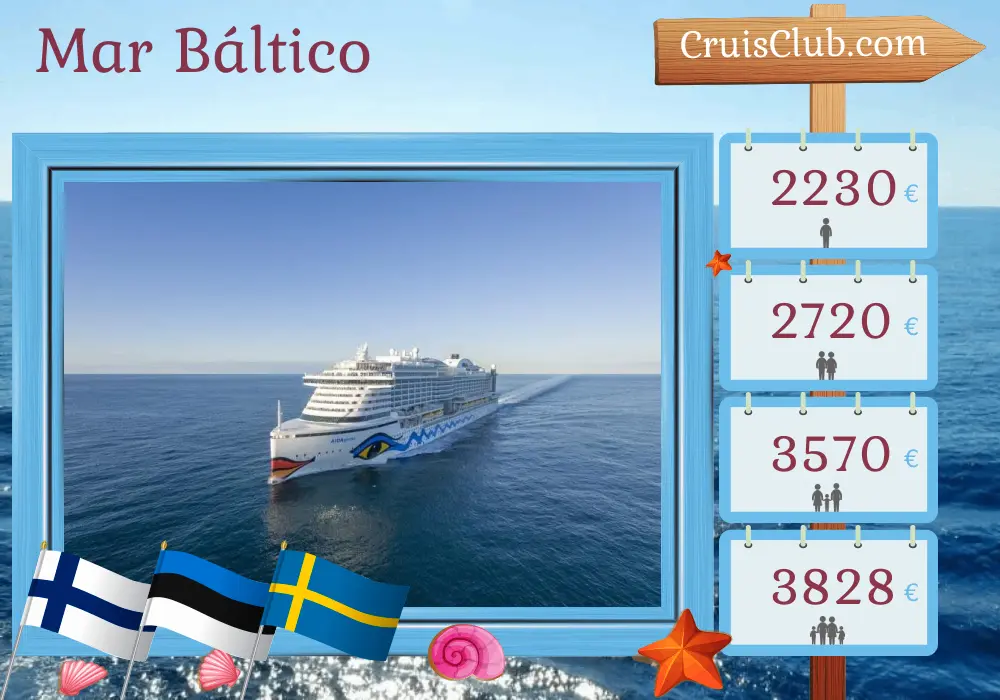Crucero en el Mar Báltico desde Kiel a bordo del barco AIDAprima con visitas a Finlandia, Estonia y Suecia durante 8 días