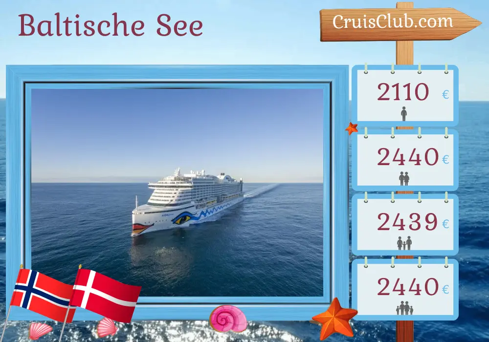 Kreuzfahrt in der Ostsee von Kiel aus an Bord des Schiffes AIDAprima mit Besuchen in Norwegen und Dänemark für 11 Tage