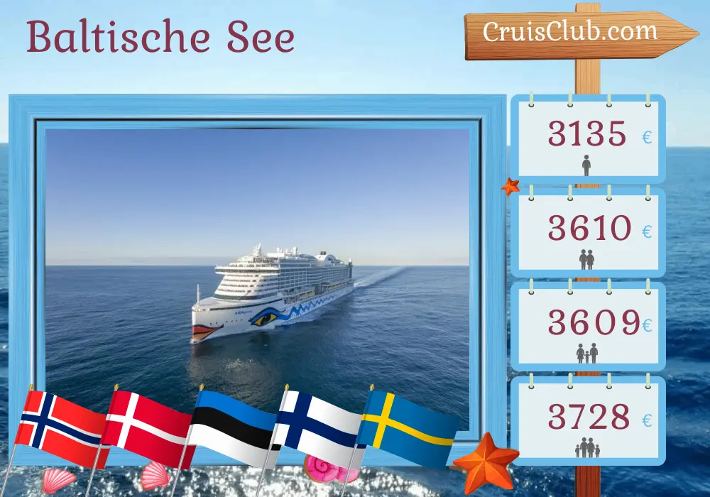 Kreuzfahrt in der Ostsee von Kiel an Bord des Schiffes AIDAprima mit Besuchen in Norwegen, Dänemark, Estland, Finnland und Schweden für 13 Tage