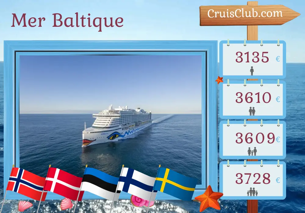Croisière en mer Baltique de Kiel à bord du navire AIDAprima avec des escales en Norvège, au Danemark, en Estonie, en Finlande et en Suède pendant 13 jours