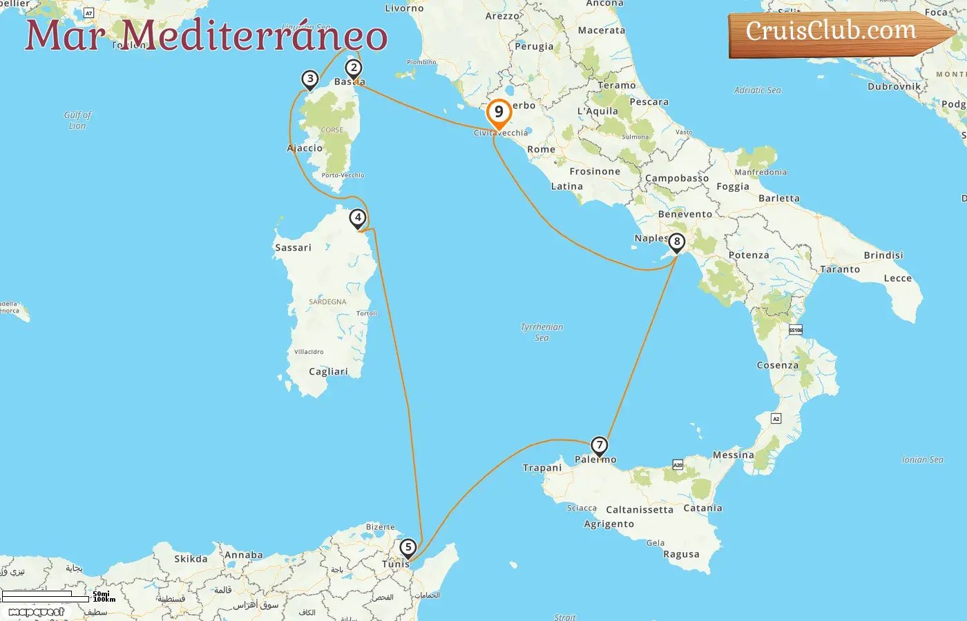 Crucero por el Mediterráneo desde Civitavecchia a bordo del barco Seabourn Ovation con visitas a Italia, Francia y Túnez durante 9 días