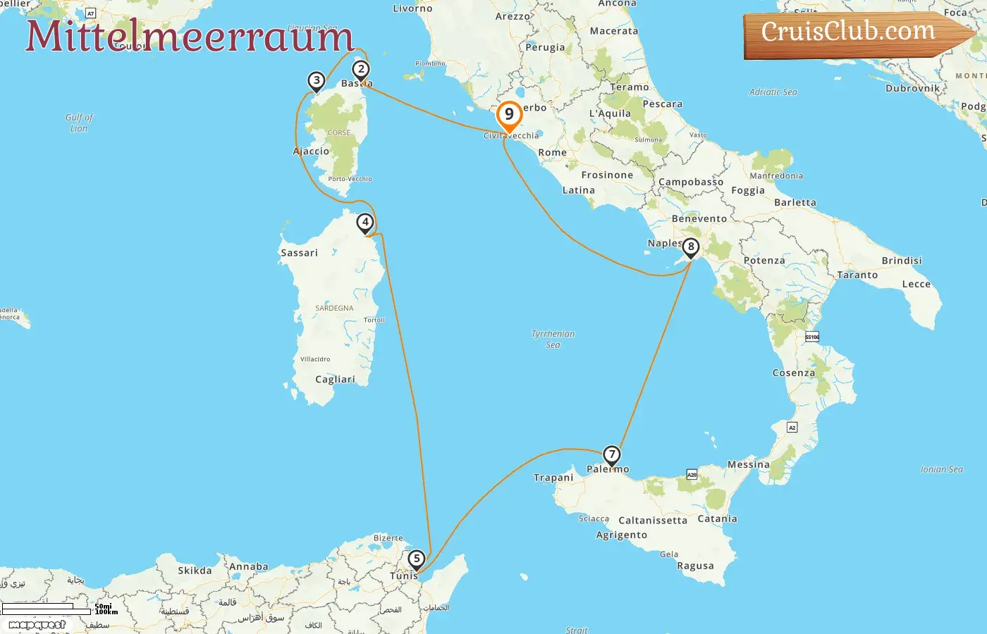 Kreuzfahrt im Mittelmeer von Civitavecchia an Bord des Schiffes Seabourn Ovation mit Besuchen in Italien, Frankreich und Tunesien für 9 Tage