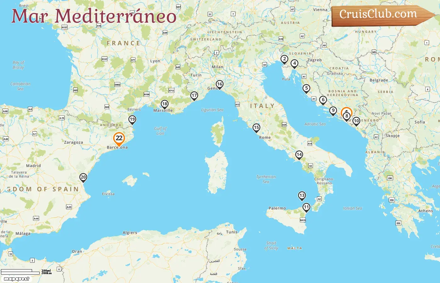 Crucero por el Mediterráneo de Dubrovnik a Barcelona a bordo del barco Seabourn Ovation con visitas a Croacia, Eslovenia, Montenegro, Italia, Mónaco, Francia y España durante 22 días