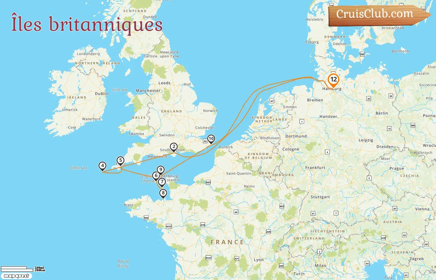 Croisière dans les îles britanniques au départ de Hambourg à bord du navire MS Hamburg avec des visites en Allemagne, à Guernesey, à Jersey et en France pour 12 jours