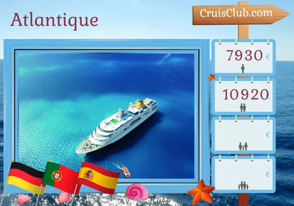 Croisière dans l`Atlantique au départ de Hambourg à bord du navire MS Hamburg avec des escales en Allemagne, au Portugal, au Maroc et en Espagne pendant 36 jours