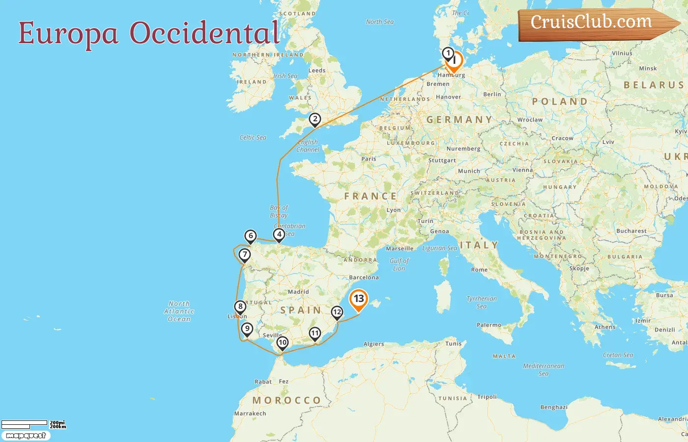 Crucero por Europa Occidental desde Hamburgo a Ibiza a bordo del barco MS Hamburg con visitas a Alemania, España, Portugal y Gibraltar durante 13 días