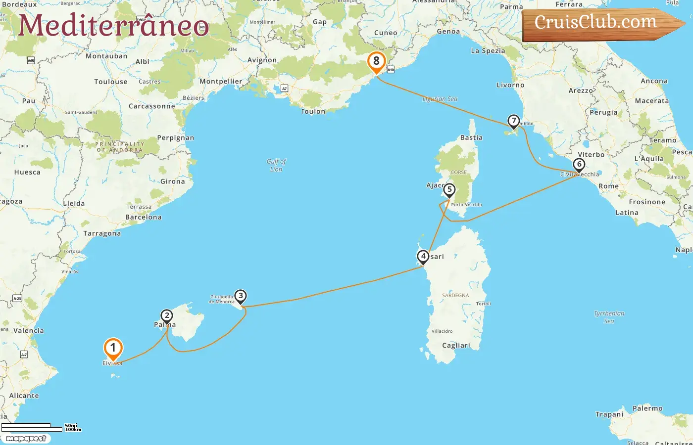 Cruzeiro no Mediterrâneo de Ibiza a Nice a bordo do navio MS Hamburg com visitas à Espanha, Itália e França por 8 dias