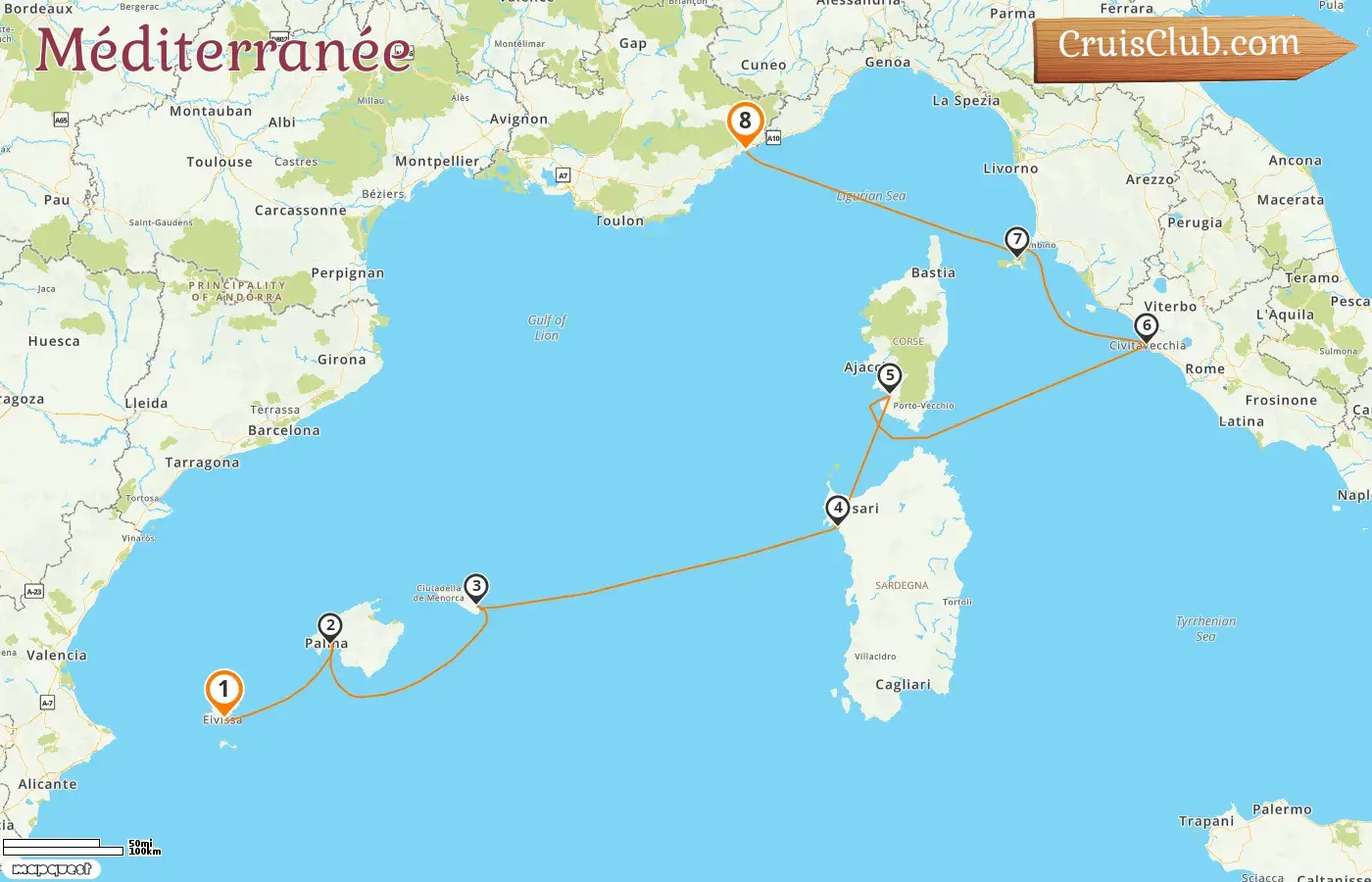 Croisière en Méditerranée d`Ibiza à Nice à bord du navire MS Hamburg avec des visites en Espagne, en Italie et en France pendant 8 jours