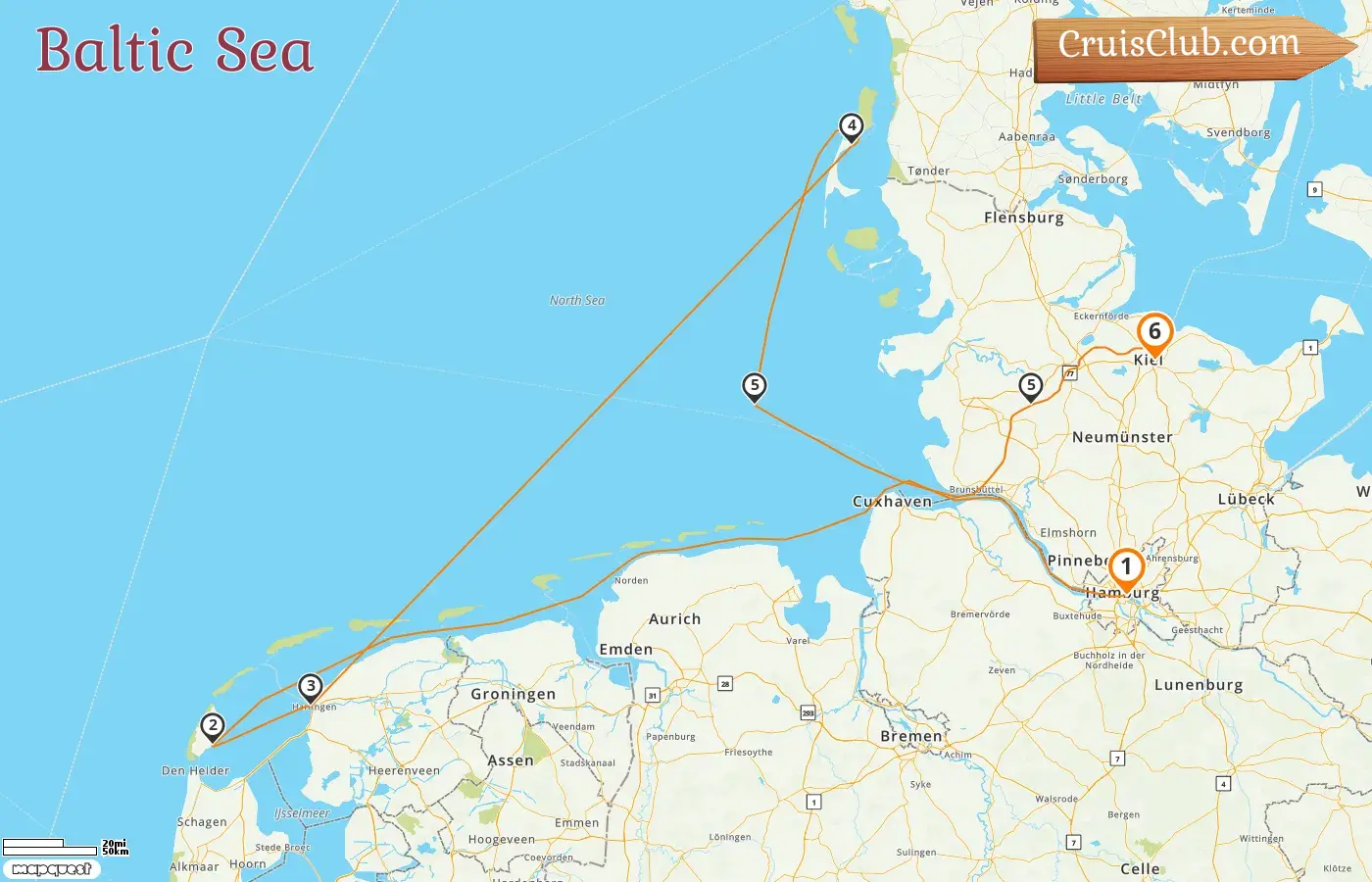 Cruise in the Baltic Sea from Hamburg to Kiel aboard MS Hamburg ship with visits to Germany and Netherlands for 6 days