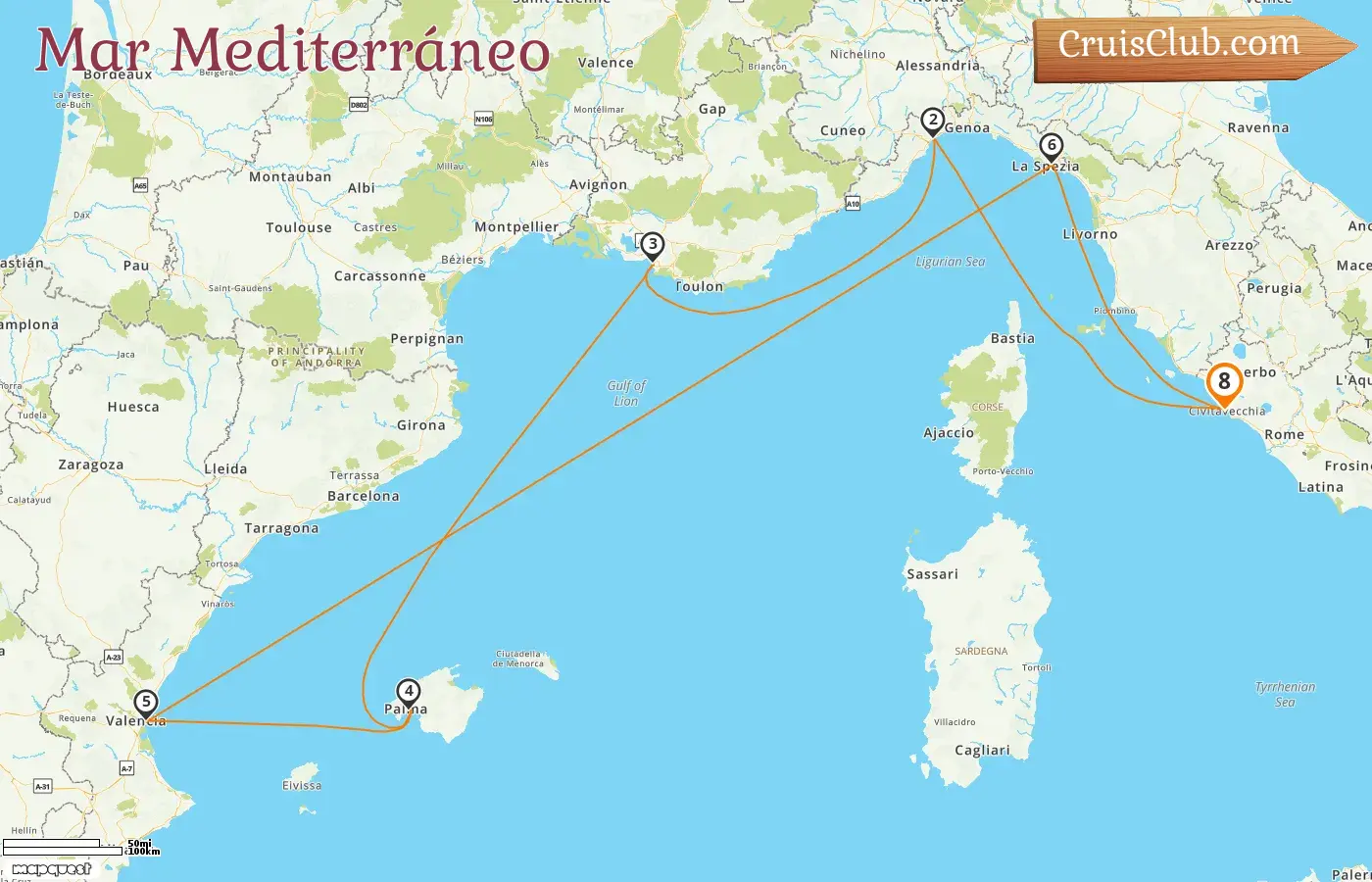 Crucero por el Mediterráneo desde Civitavecchia a bordo del Costa Pacifica con visitas a Italia, Francia y España durante 8 días