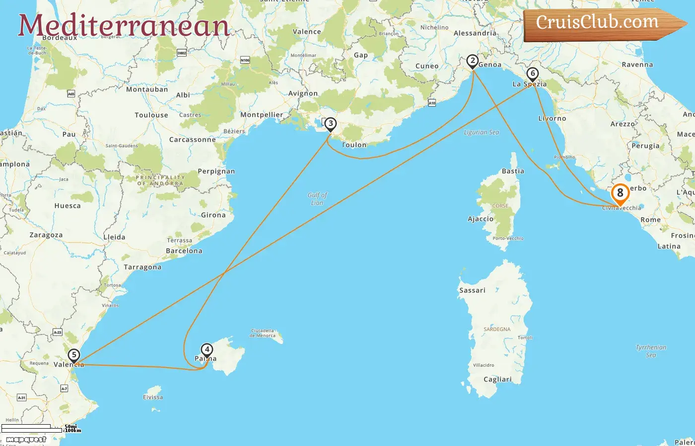 Cruise in the Mediterranean from Civitavecchia aboard Costa Pacifica ship with visits to Italy, France, and Spain for 8 days