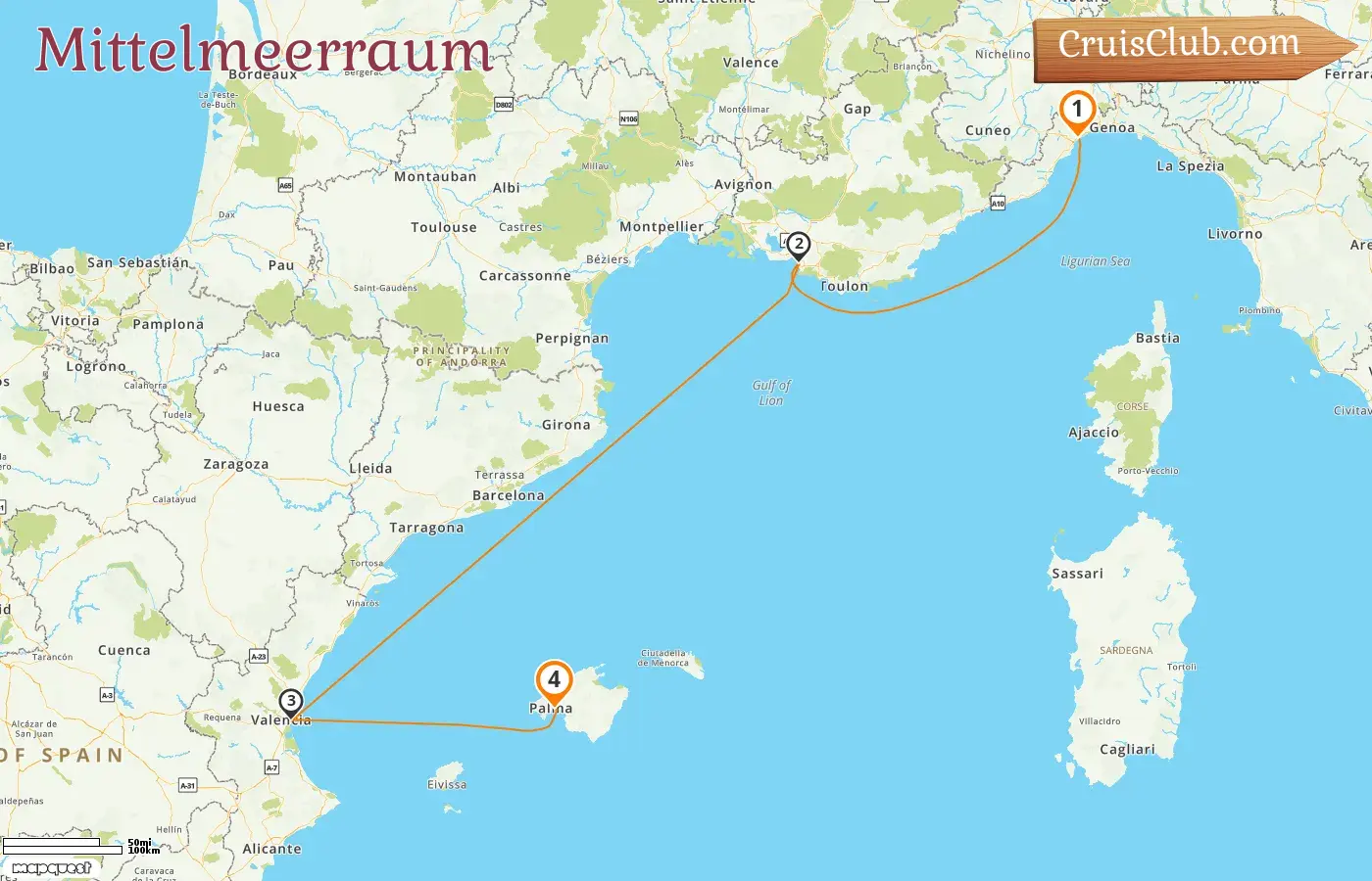 Mittelmeerkreuzfahrt von Savona nach Palma an Bord des Costa Pacifica-Schiffs mit Stopps in Italien, Frankreich und Spanien für 4 Tage