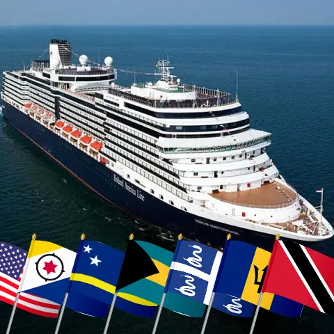 Cruise in the Caribbean from Fort Lauderdale aboard Nieuw Amsterdam ship with visits to USA, Curaçao, Bahamas, Martinique, Barbados, and Trinidad and Tobago for 22 days
