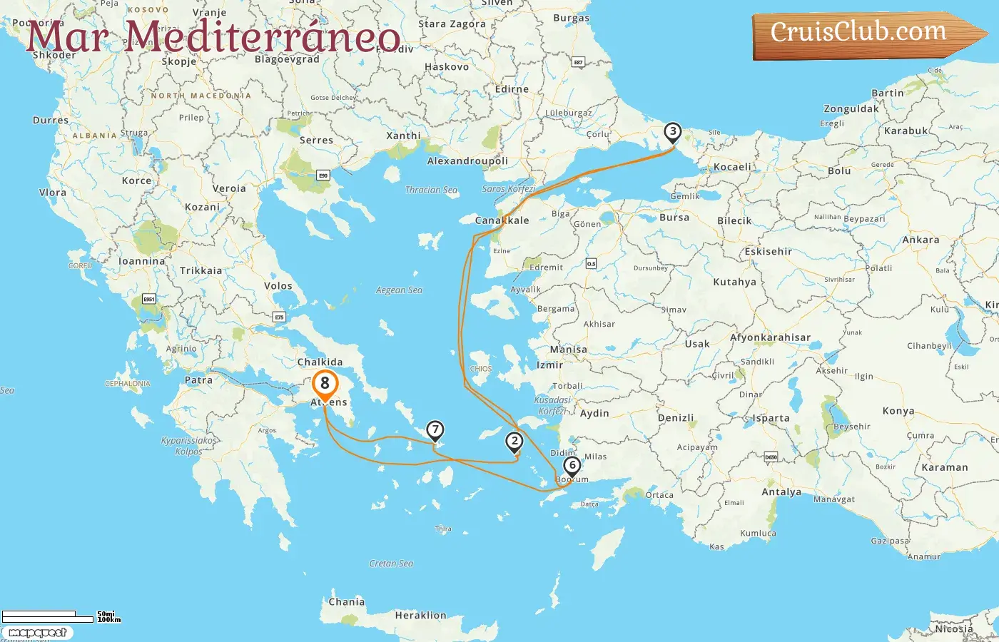 Crucero por el Mediterráneo desde El Pireo a bordo del barco EXPLORA II con visitas a Grecia y Turquía durante 8 días