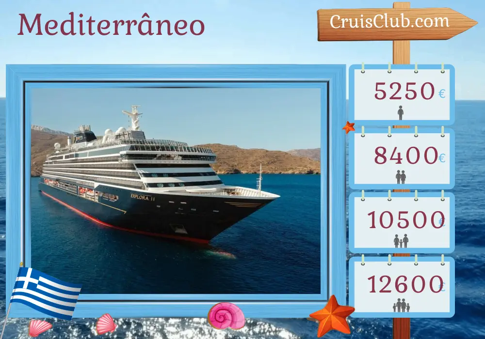 Cruzeiro no Mediterrâneo a partir de Pireu a bordo do navio EXPLORA II com visitas à Grécia e Turquia por 8 dias