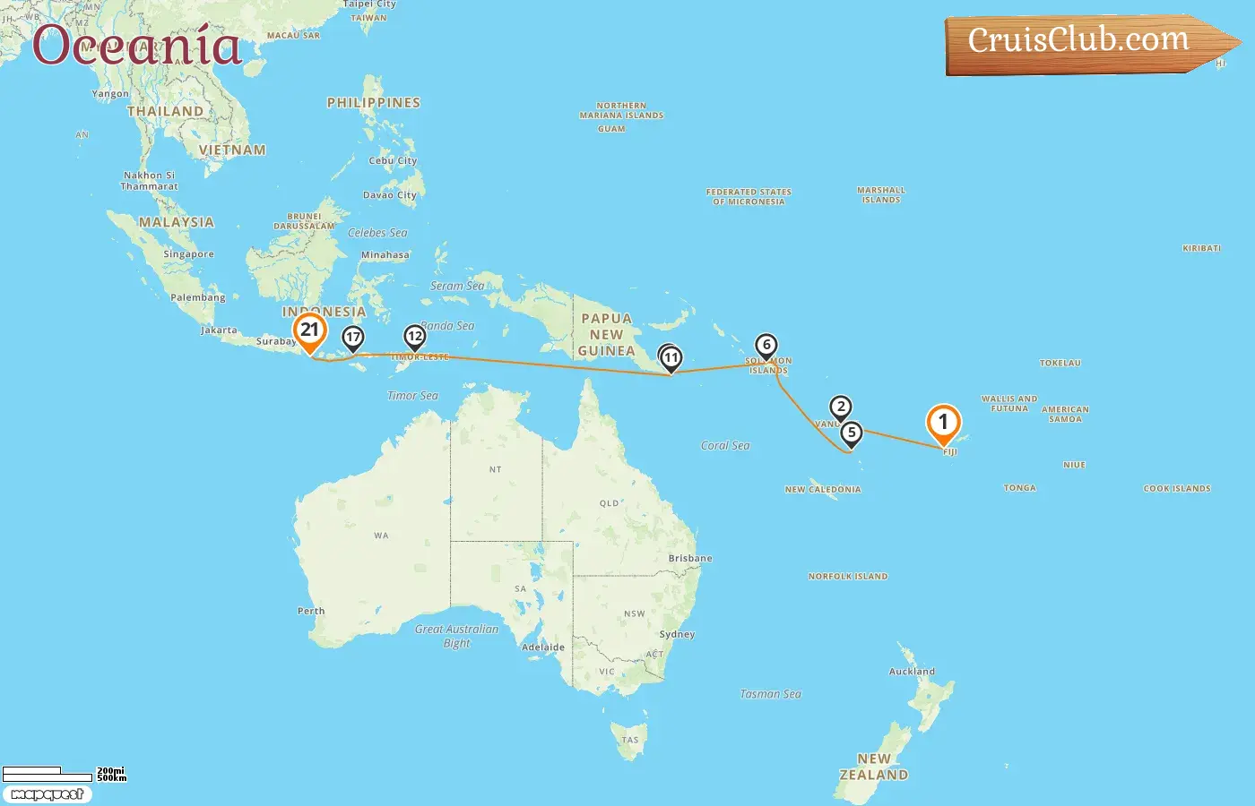 Crucero en el Pacífico Sur de Lautoka a Benoa a bordo del barco Paul Gauguin con visitas a Fiyi, Vanuatu, Papúa Nueva Guinea, Timor-Leste e Indonesia por 21 días