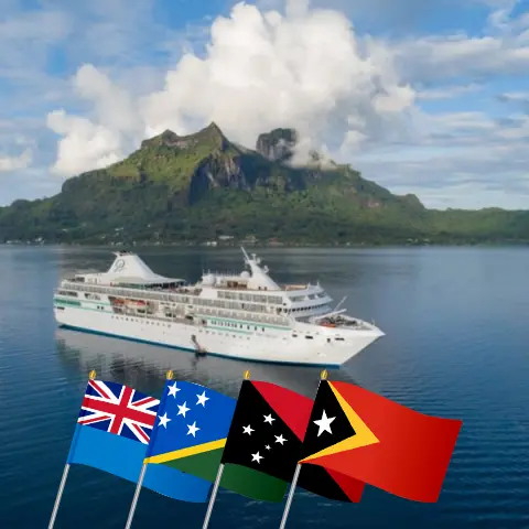 Cruise in the South Pacific from Lautoka to Benoa aboard Paul Gauguin ship with visits to Fiji, Vanuatu, Papua New Guinea, Timor-Leste, and Indonesia for 21 days