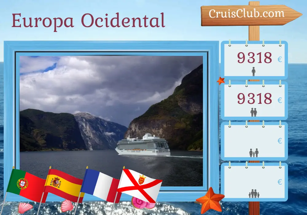 Cruzeiro no Oeste da Europa de Lisboa a Southampton a bordo do navio Oceania Vista com visitas a Portugal, Espanha, França e Jersey por 12 dias
