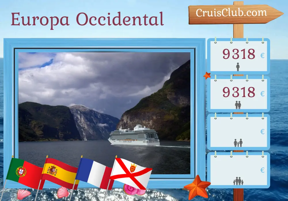 Crucero en Europa Occidental de Lisboa a Southampton a bordo del barco Oceania Vista con visitas a Portugal, España, Francia y Jersey durante 12 días