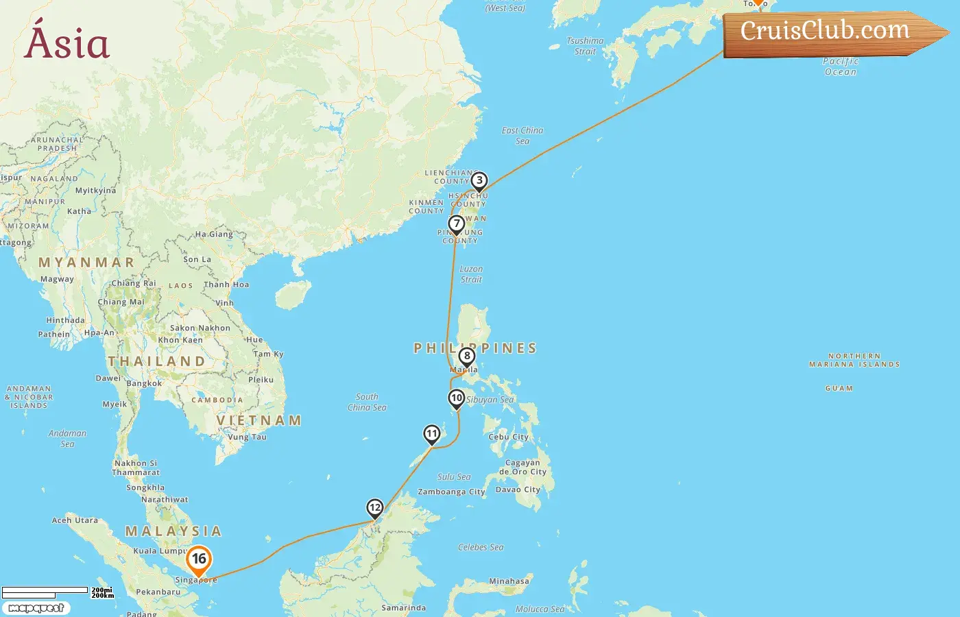 Cruzeiro pela Ásia de Yokohama a Singapura a bordo do navio Oceania Vista com visitas ao Japão, Taiwan, Filipinas, Brunei Darussalam e Singapura por 16 dias