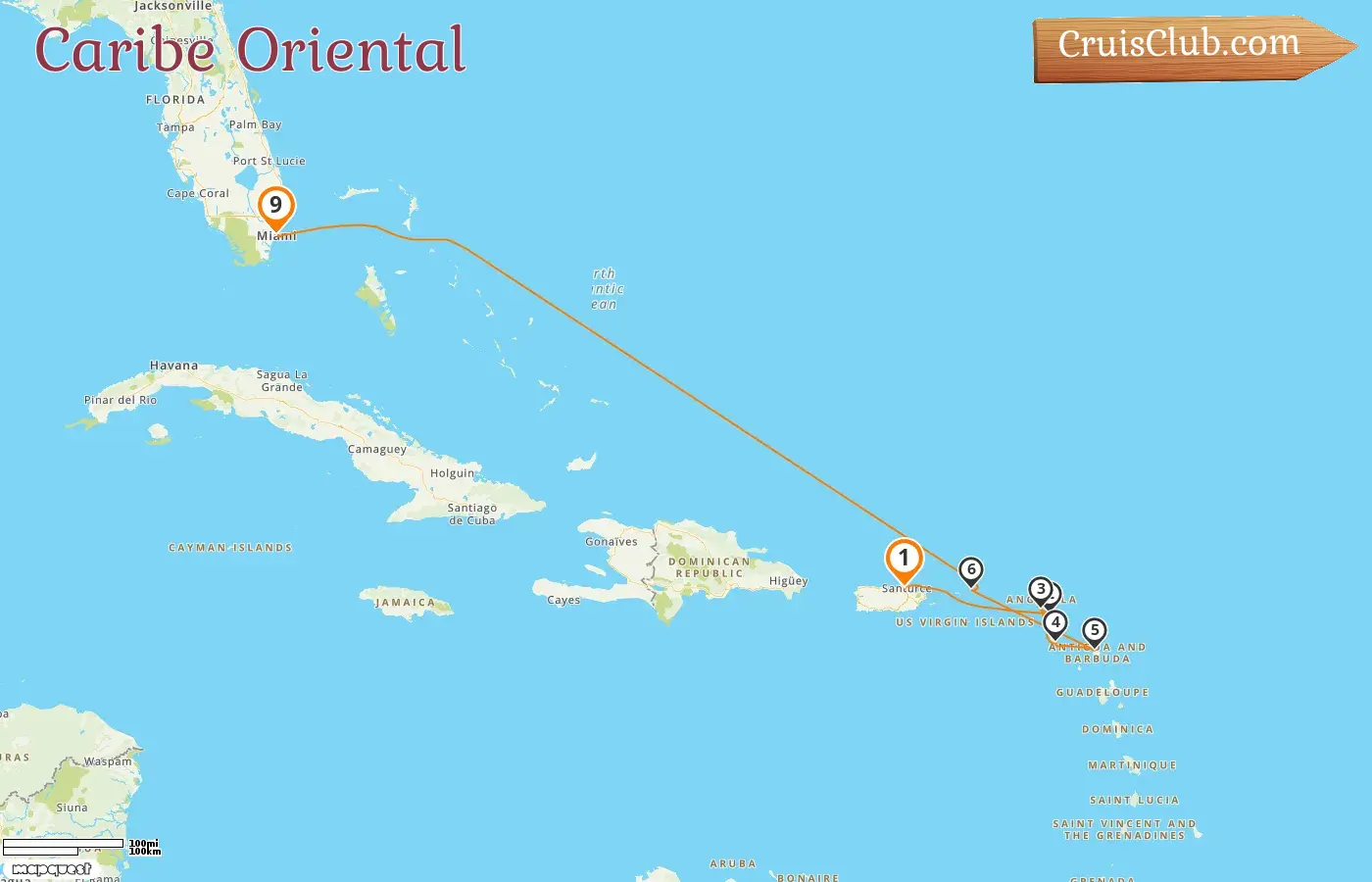 Crucero por el Caribe Oriental desde Saint John hasta Miami a bordo del barco Oceania Allura con visitas a Puerto Rico, San Bartolomé, Islas Vírgenes Británicas y Estados Unidos durante 9 días