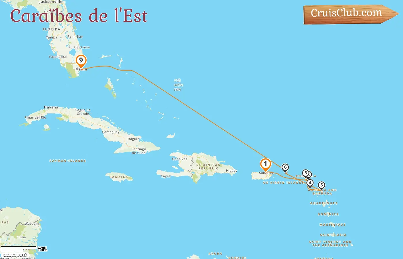 Croisière dans les Caraïbes de l`Est de Saint John à Miami à bord du navire Oceania Allura avec des escales à Porto Rico, Saint-Barthélemy, les îles Vierges britanniques et aux États-Unis pendant 9 jours