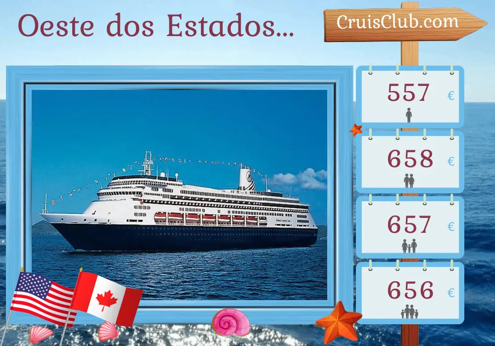 Cruzeiro na América Ocidental de San Diego a Vancouver a bordo do navio Zaandam com visitas aos EUA e Canadá por 5 dias