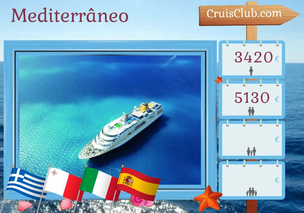 Cruzeiro no Mediterrâneo de Istambul a Malaga a bordo do navio MS Hamburg com visitas à Turquia, Grécia, Malta, Itália, Tunísia e Espanha por 12 dias