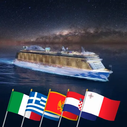Cruise in the Mediterranean from Civitavecchia aboard Enchanted Princess ship with visits to Italy, Greece, Montenegro, Croatia, and Malta for 11 days