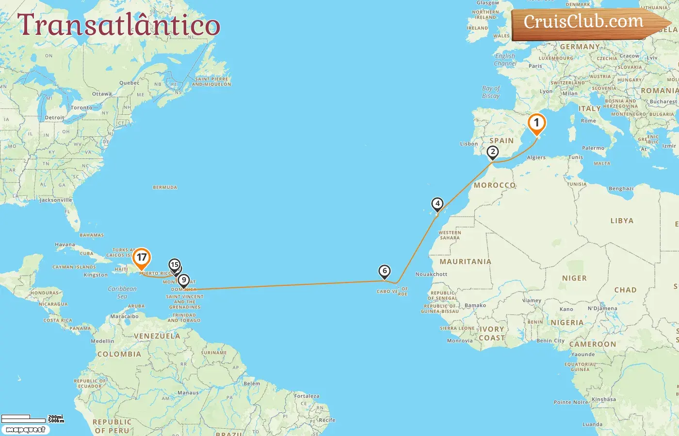 Cruzeiro no Transatlântico de Palma para La Romana a bordo do navio Mein Schiff 5 com visitas à Espanha e Gibraltar por 17 dias