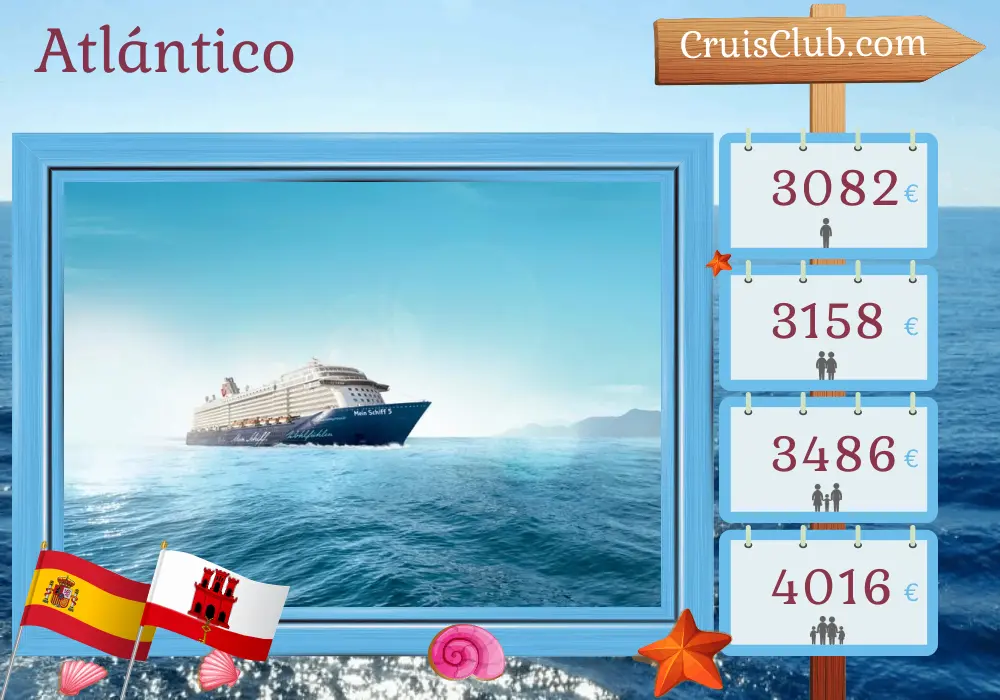 Crucero por el Atlántico desde Palma a La Romana a bordo del barco Mein Schiff 5 con visitas a España y Gibraltar durante 17 días