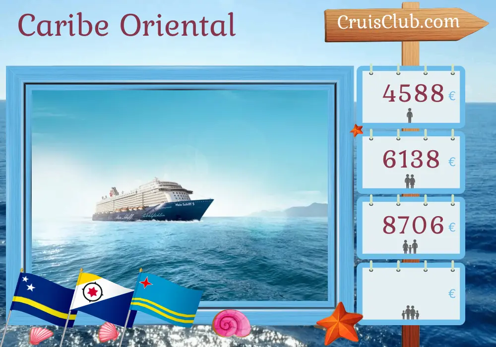 Cruzeiro no Caribe Oriental a partir de La Romana a bordo do navio Mein Schiff 5 com visitas a Curaçao, Aruba e República Dominicana por 15 dias