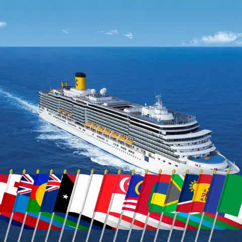 Cruise in the World trip from San Antonio to Savona aboard Costa Deliziosa ship with visits to Chile, Pitcairn, French Polynesia, Samoa, Tonga, Fiji, Vanuatu, New Caledonia, Australia, Papua New Guinea, Japan, South Korea, Taiwan, Hong Kong, Viet Nam, Singapore, Malaysia, Sri Lanka, Maldives, Mauritius, South Africa, Namibia, Spain, France, and Italy for 105 days