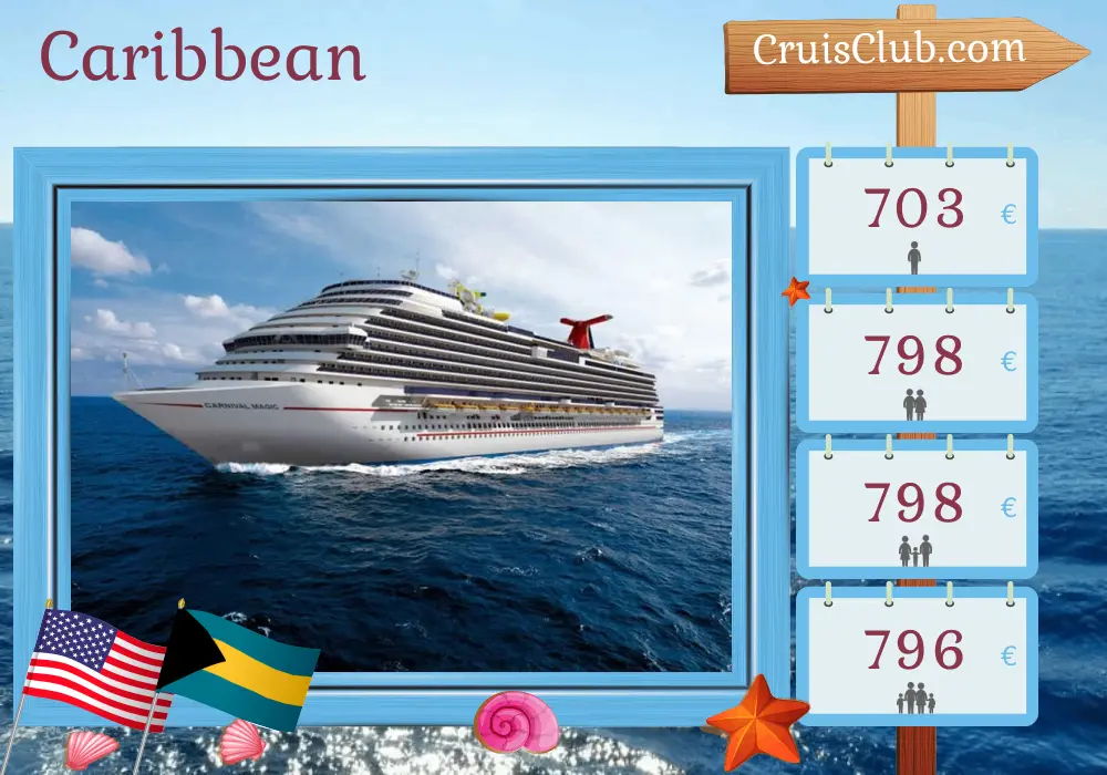 Cruise in the Caribbean from Miami aboard Carnival Magic ship with visits to USA, Dominican Republic, and Bahamas for 7 days