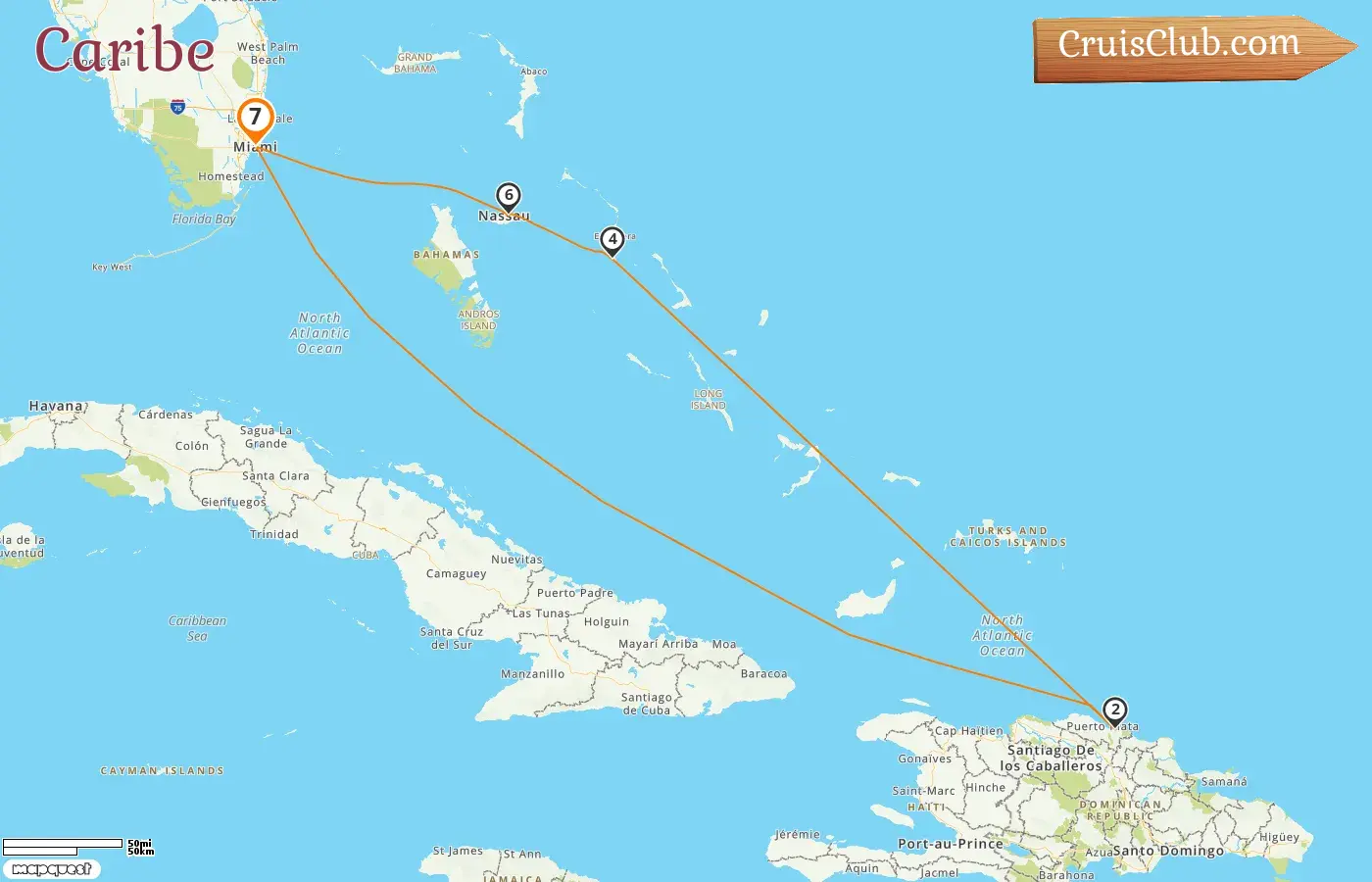 Crucero por el Caribe desde Miami a bordo del barco Carnival Magic con visitas a EE. UU., República Dominicana y Bahamas durante 7 días