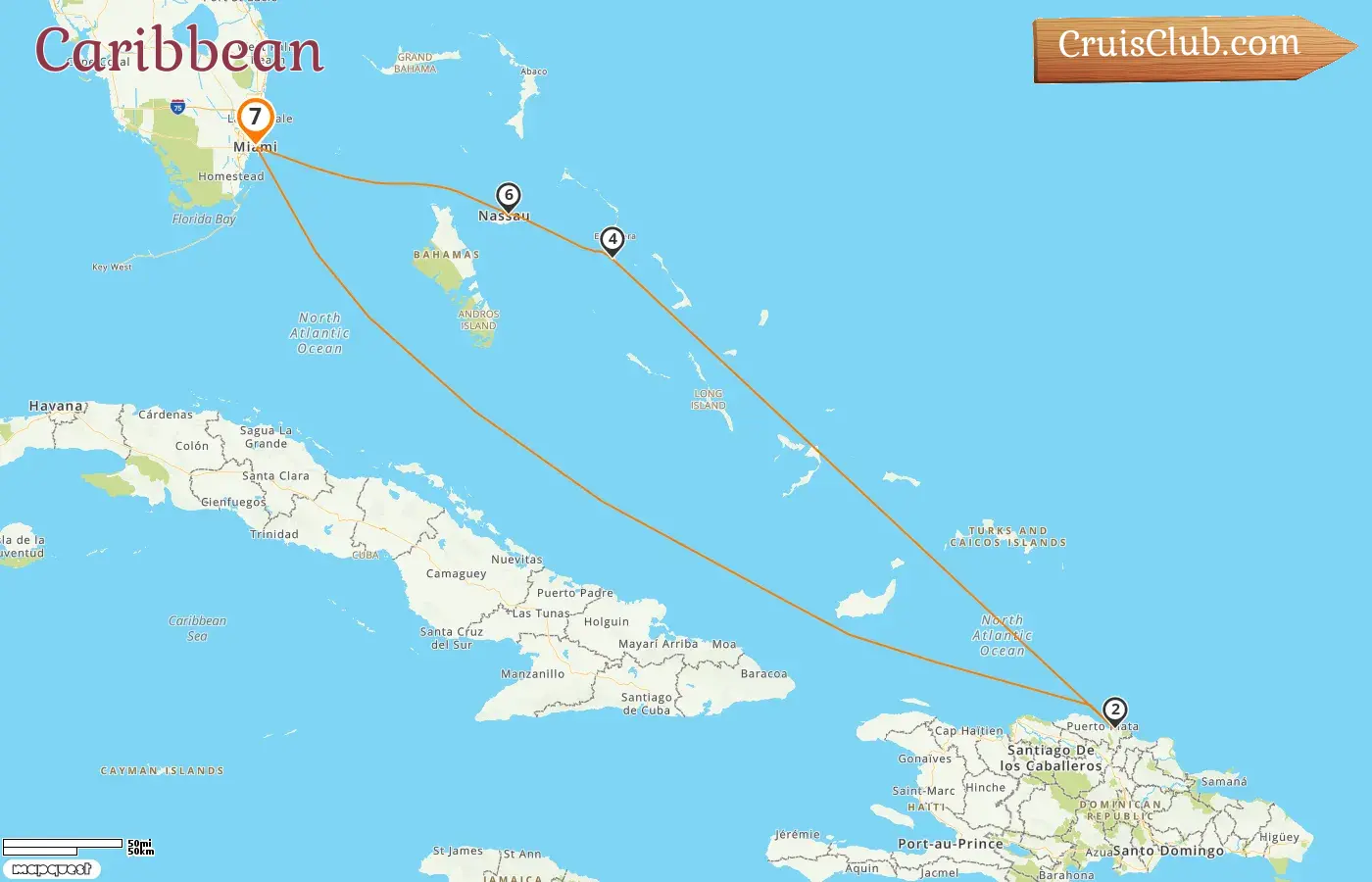 Cruise in the Caribbean from Miami aboard Carnival Magic ship with visits to USA, Dominican Republic, and Bahamas for 7 days