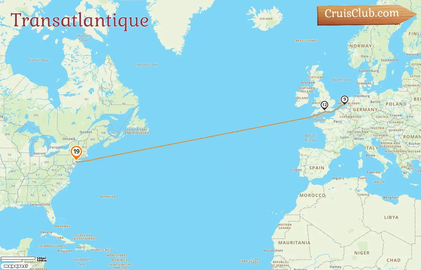 Croisière transatlantique au départ de New York à bord du navire Queen Mary 2 avec des escales aux États-Unis pendant 19 jours