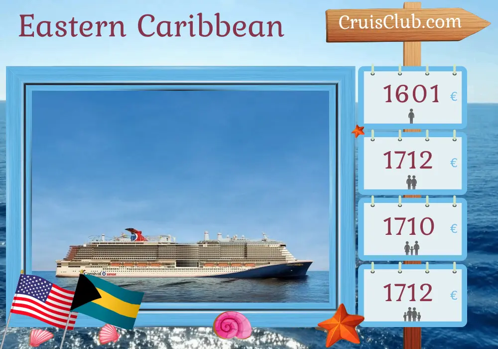 Cruise in the Eastern Caribbean from Miami aboard Carnival Celebration ship with visits to USA, Bahamas, Puerto Rico, and Dominican Republic for 9 days