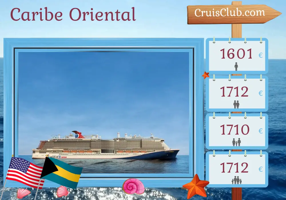 Crucero por el Caribe Oriental desde Miami a bordo del barco Carnival Celebration con visitas a Estados Unidos, Bahamas, Puerto Rico y República Dominicana durante 9 días
