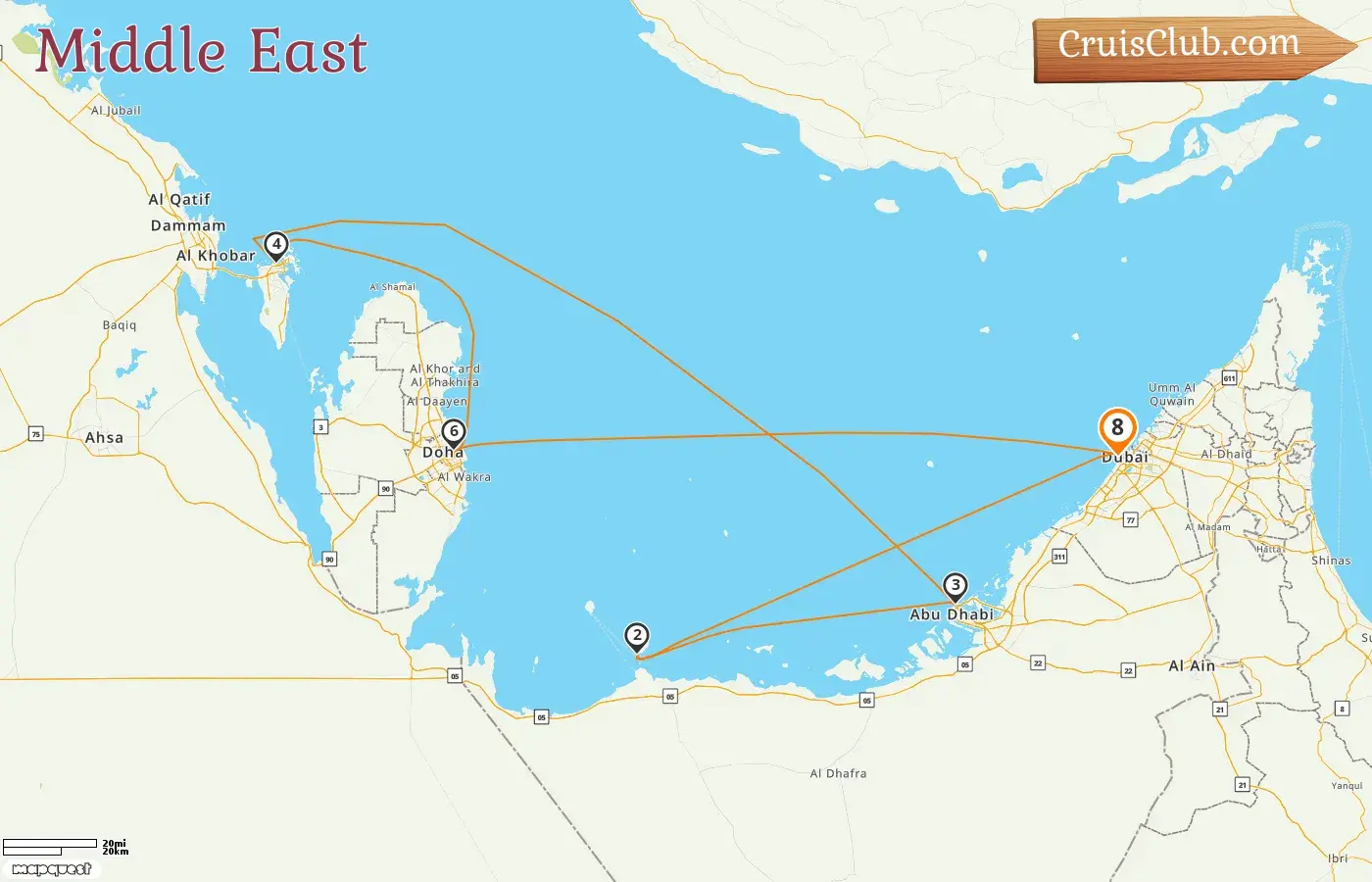 Cruise in the Middle East from Dubai aboard MSC World Europa ship with visits to United Arab Emirates, Bahrain, and Qatar for 8 days
