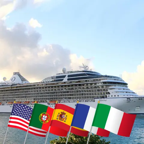 Cruise in the Transatlantic from Miami to Civitavecchia aboard Oceania Marina ship with visits to USA, Portugal, Spain, France, and Italy for 17 days